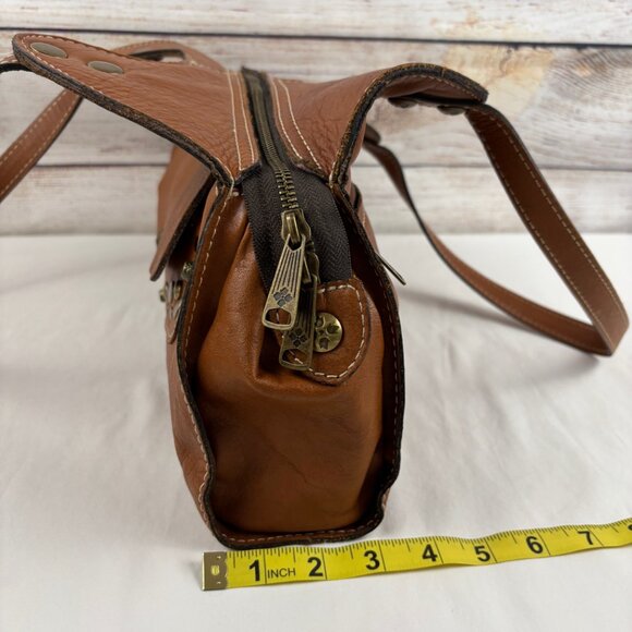 Patricia Nash Ergo Studded Leather Satchel Handbag Brown Cognac - Picture 13 of 15